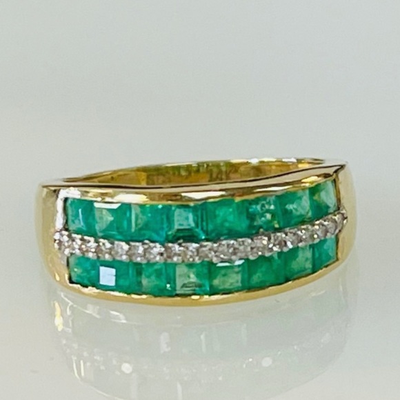 Jewelry - 14k  wide band Emerald and Diamond ring